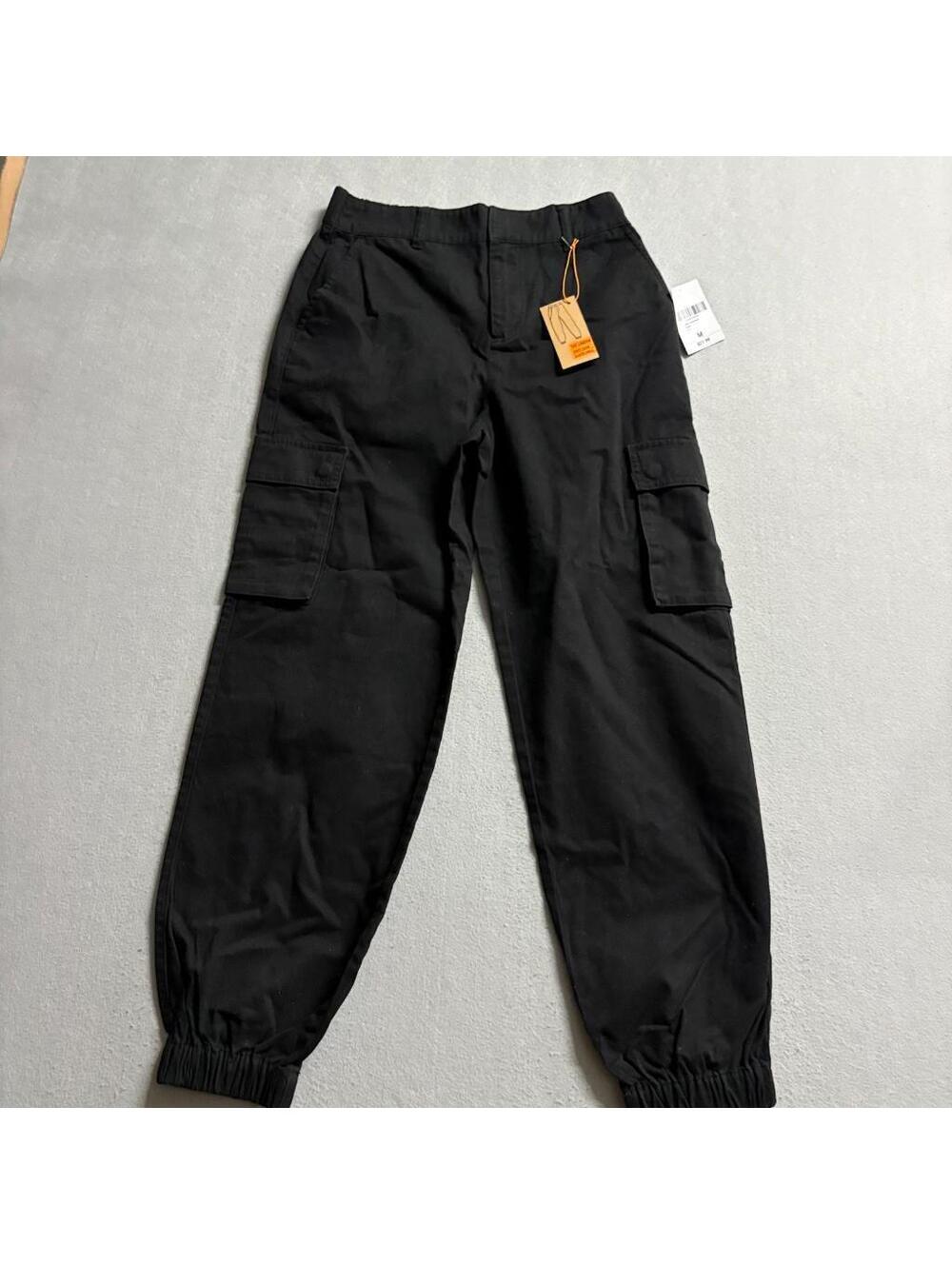 Forever 21 The Londyn Cargo Pants Womens Medium Black Elastic Ankle Cotton New